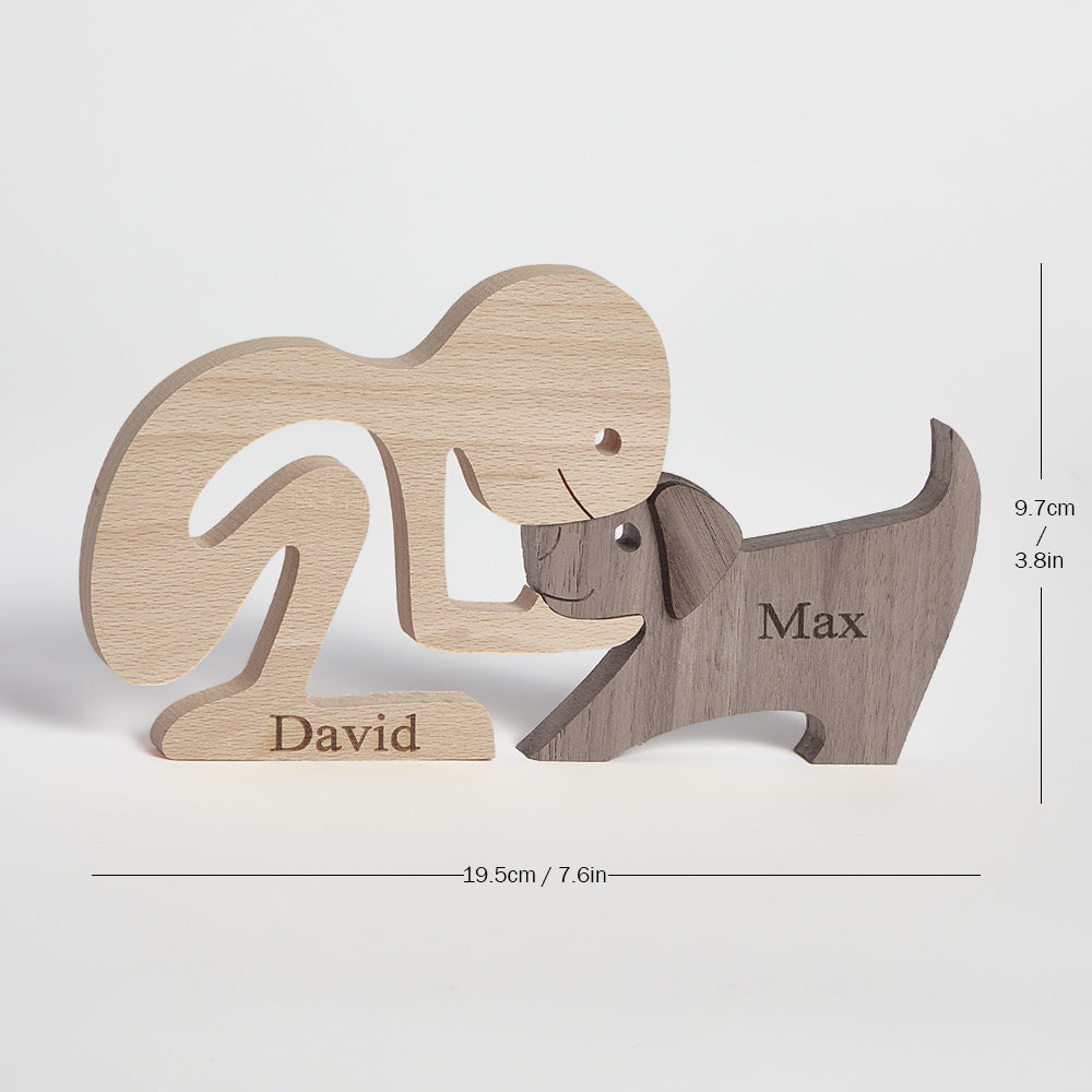Man and Dog Wooden Pet Carving Blocks Custom Name Table Decor Gifts for Pet Lover