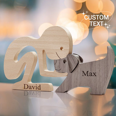 Man and Dog Wooden Pet Carving Blocks Custom Name Table Decor Gifts for Pet Lover - mysiliconefoodbag