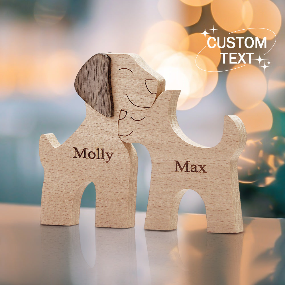 Love Couple Dog Wooden Blocks Custom Name Table Decor Vallentine's Day Gifts