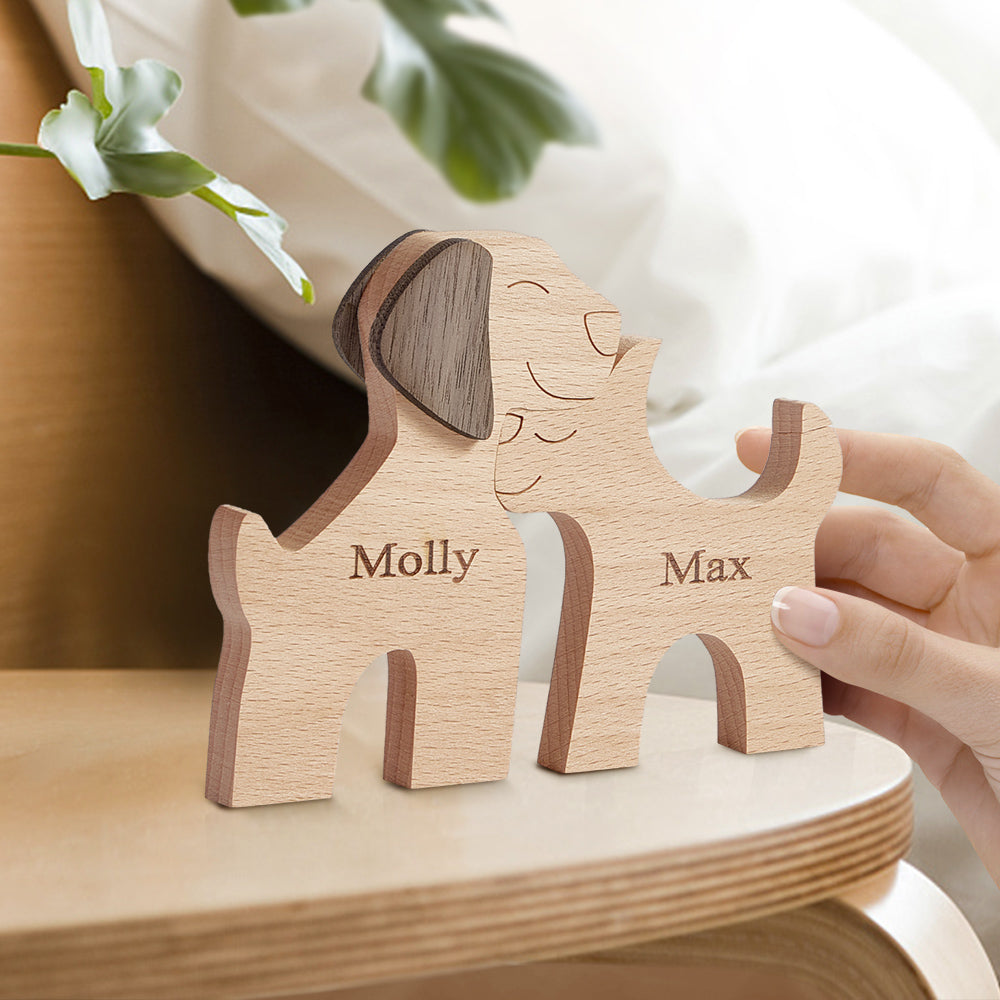 Love Couple Dog Wooden Blocks Custom Name Table Decor Vallentine's Day Gifts