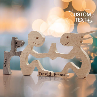 Love Couple and Dog Wooden Blocks Custom Names Table Decor Vallentine's Day Gifts - mysiliconefoodbag