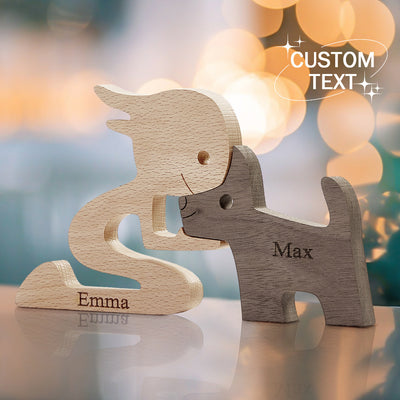 Woman and Dog Wooden Pet Carving Blocks Custom Name Table Decor Gifts for Pet Lovers - mysiliconefoodbag