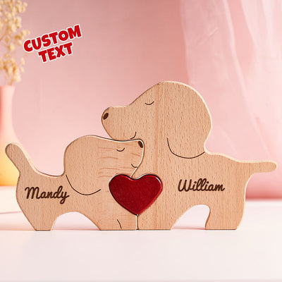 Custom Name Wooden Dog Couple Heart Blocks Valentine's Day Gifts - mysiliconefoodbag