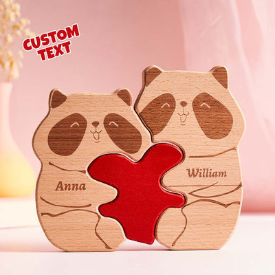 Custom Name Wooden Panda Couple Heart Blocks Valentine's Day Gifts - mysiliconefoodbag