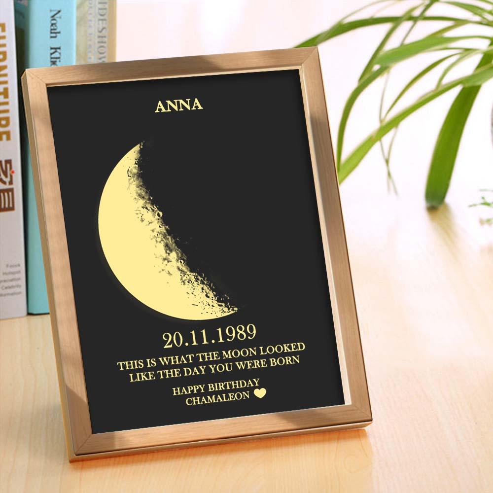 Custom Moon Phase and Names Wooden Frame with Your Text Custom Birthday Art Frame Best Gift for Birthday