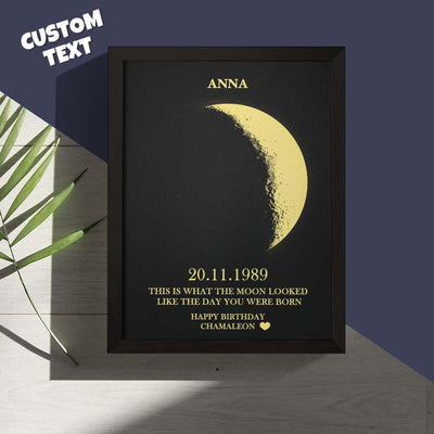 Custom Moon Phase and Names Wooden Frame with Your Text Custom Birthday Art Frame Best Gift for Birthday - mysiliconefoodbag