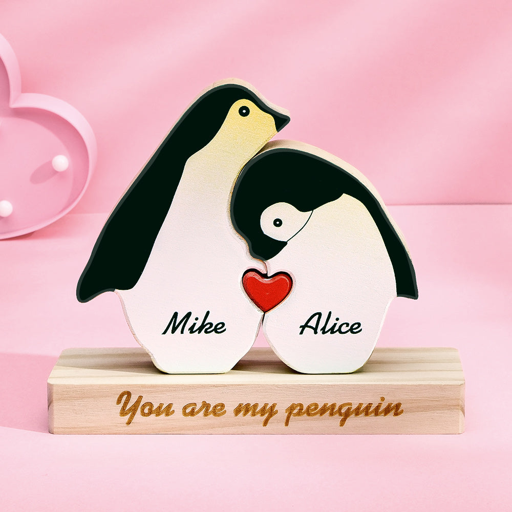 Custom Name Penguin Wooden Blocks Couple Plaque Gifts for Her You Are My Penguin