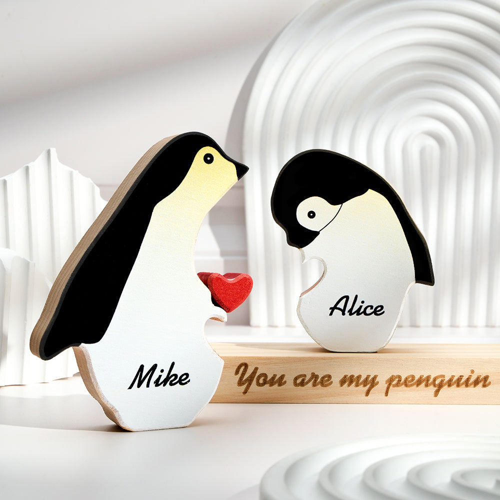 Custom Name Penguin Wooden Blocks Couple Plaque Gifts for Her You Are My Penguin