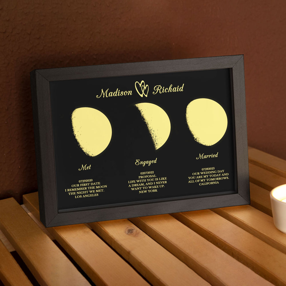 Custom Moon Phase Wooden Frame Three Moon Phase with Personalized Name and Text