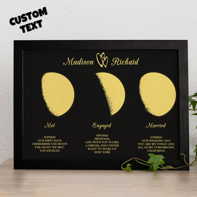 Custom Moon Phase Wooden Frame Three Moon Phase with Personalized Name and Text - mysiliconefoodbag