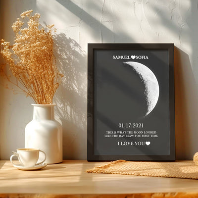 Custom Silver Moon Phase and Names Wooden Frame with Your Text Custom Couple Art Frame Best Valentine's Day Gift - mysiliconefoodbag