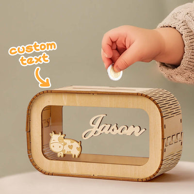Custom Wooden Piggy Bank with Name Personalized Coin Name Bank Money Box Nursery Decoration - mysiliconefoodbag