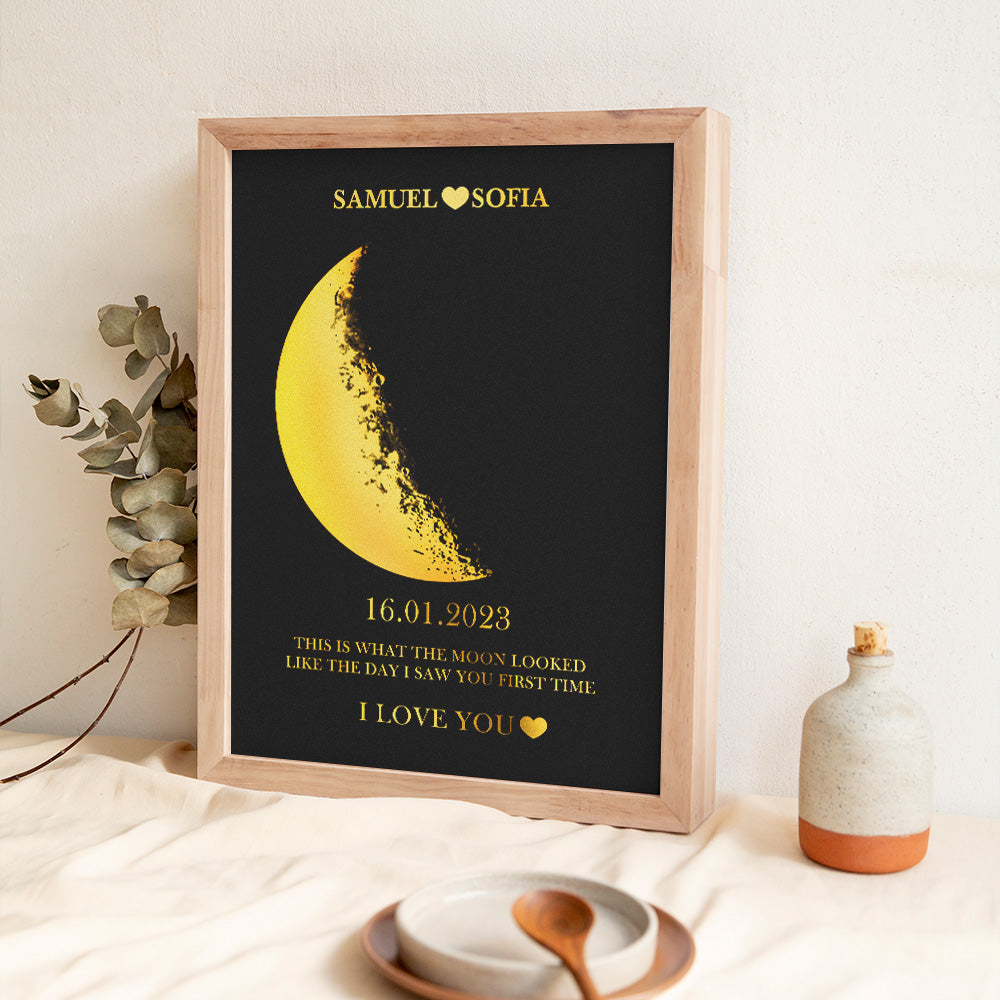 Custom Moon Phase and Names Wooden Frame with Your Text Custom Couple Art Frame Anniversary Gifts