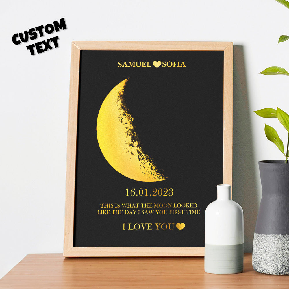 Custom Moon Phase and Names Wooden Frame with Your Text Custom Couple Art Frame Best Birthday Gifts