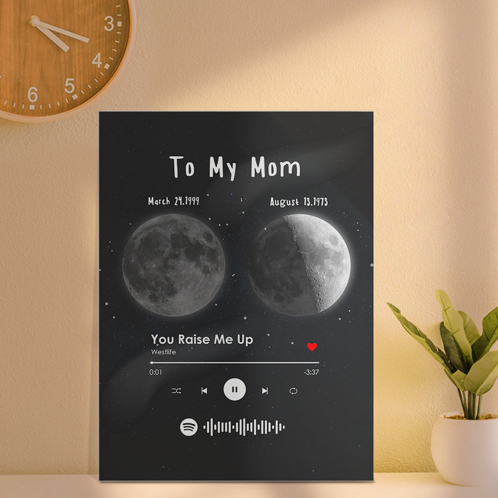 To My Mom Spotify Plaque Gift for Mom Custom Moon Shape Shadow Music Code Decor