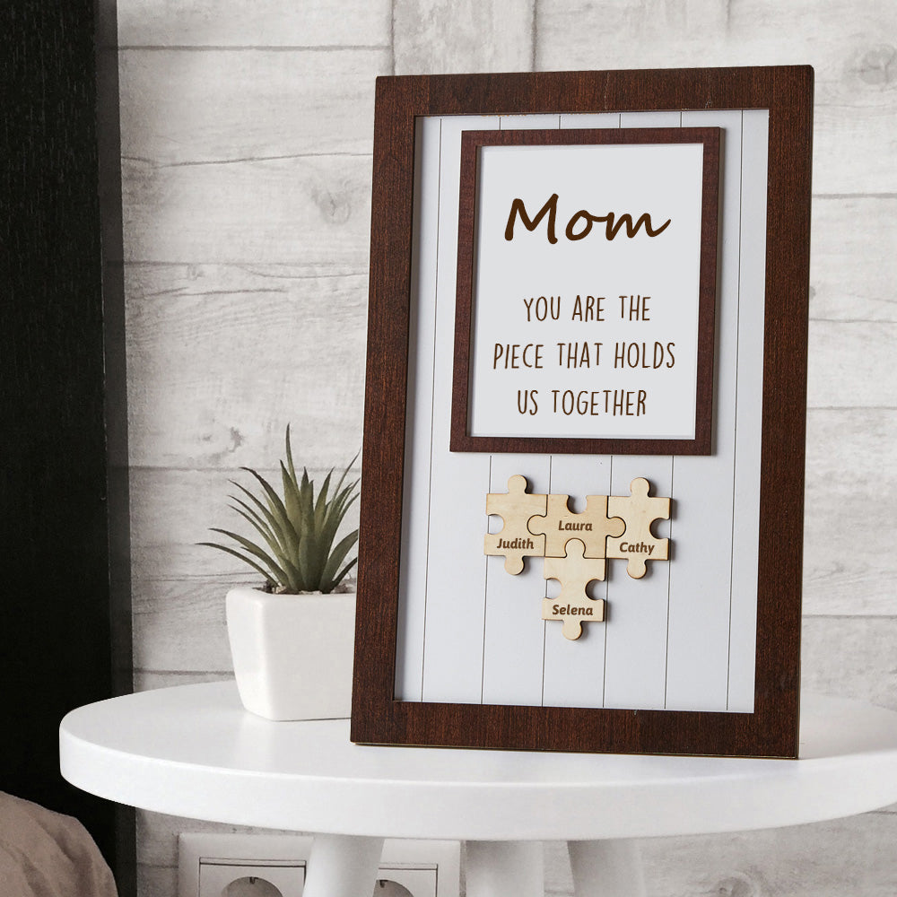Custom Mom Wooden Puzzle Frame Personalised Engraved Name Decor Gift for Mother