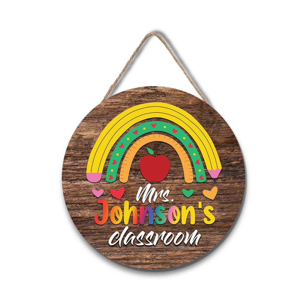 Custom Teacher Name Sign for Door, Teacher Personalized Rainbow Sign