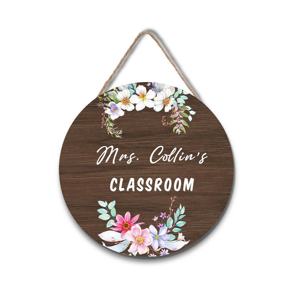 Custom Name Vintage Flower Door Hanger, Teacher Name Sign