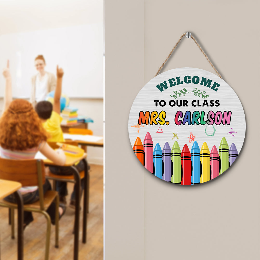 Custom Name Teacher Crayon Sign for Door, Teacher Welcome Gift