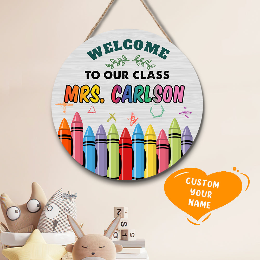 Custom Name Teacher Crayon Sign for Door, Teacher Welcome Gift