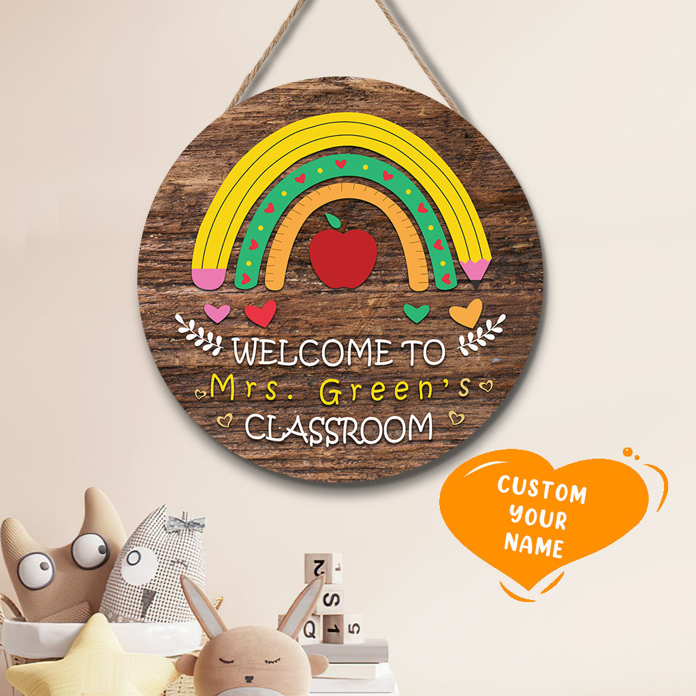 Custom Rainbow Teacher Name Door Sign, Welcome Sign Gift for Teacher