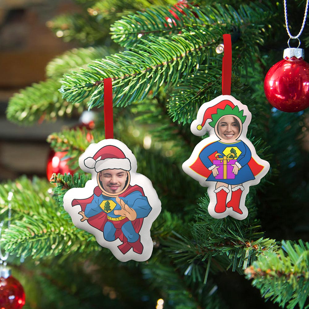 Custom Superman And Superwoman Hanging Decorations Personalized Face Christmas Hanging Decoration