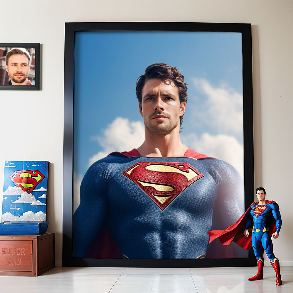 Personalized Portrait from Photo Custom Face Superman Frame Gifts for Him / Father