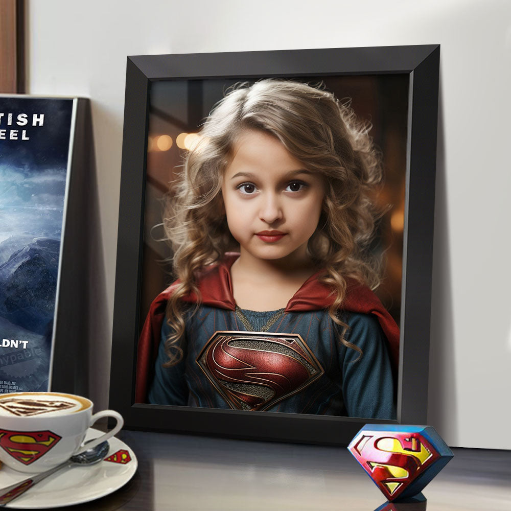 Custom Face Superwoman Personalized Photo Portrait Wooden Frame Gifts for Her / Mother
