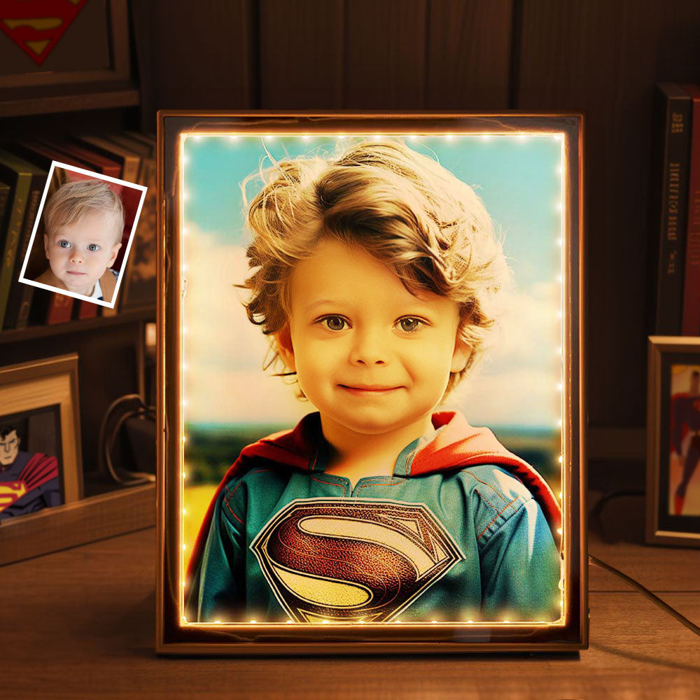 Custom Face Superman Mirror Light Gifts for Kids / Son Personalized Portrait from Photo