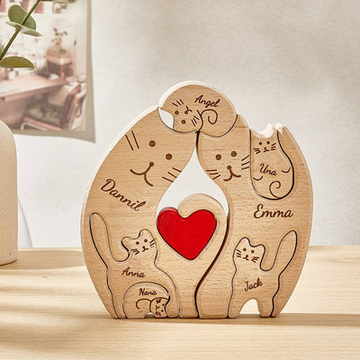 Personalized Wooden Cats Custom Family Member Names Puzzle Home Decor Gifts - mysiliconefoodbag