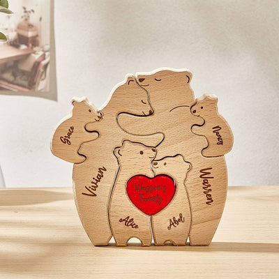 Personalized Wooden Hug Bears Custom Family Member Names Puzzle Home Decor Gifts - mysiliconefoodbag