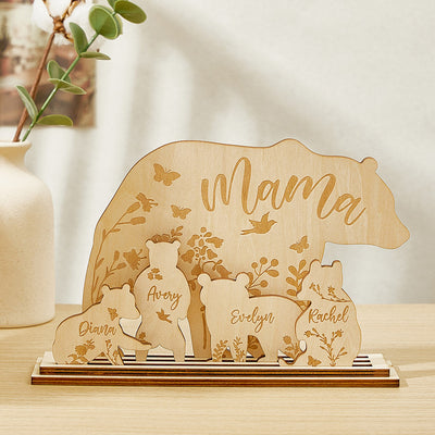 Personalized Mama Bear with Cubs Wood Desk Decor Gift for Mom - mysiliconefoodbag