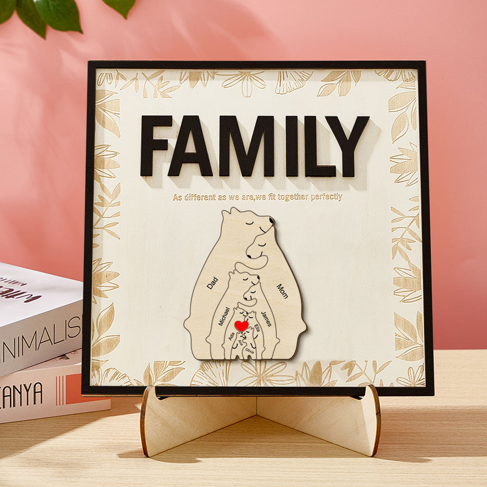 Personalized Family Bear Wooden Plaque Custom Family Member Name Sign Gift for Mom