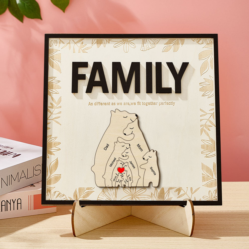 Personalized Family Bear Wooden Plaque Custom Family Member Name Sign Gift for Mom