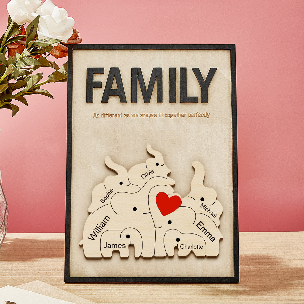 Personalized Family Elephant Wooden Plaque Custom Family Member Name Sign Gift for Mom