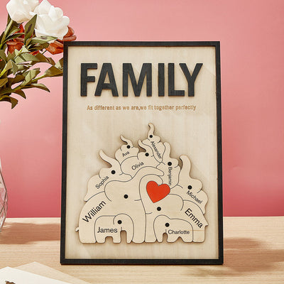 Personalized Family Elephant Wooden Plaque Custom Family Member Name Sign Gift for Mom - mysiliconefoodbag