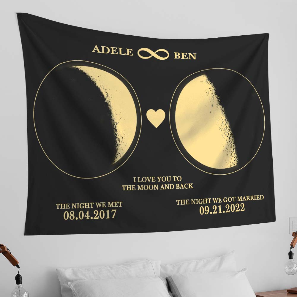 Custom Moon Phase Tapestry Personalized Name and Date Wall Decor Tapestry