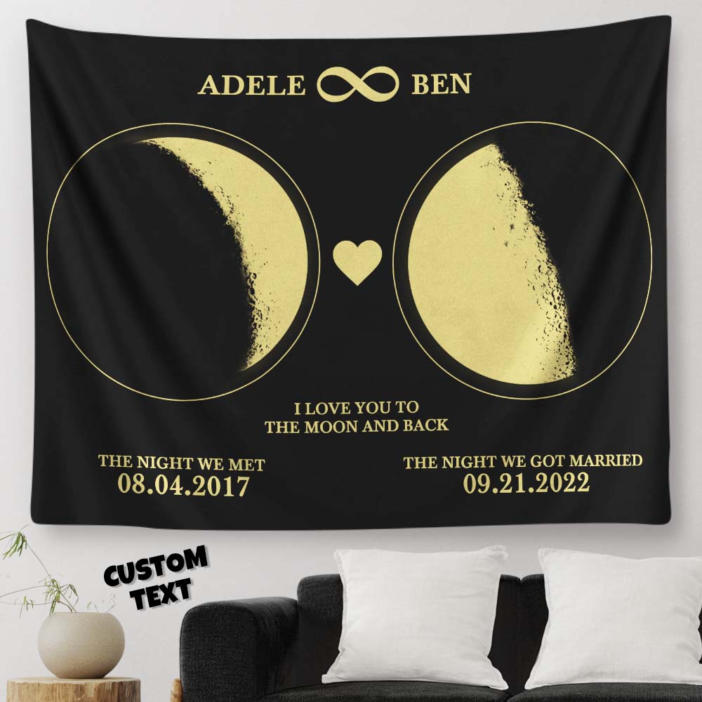 Custom Moon Phase Tapestry Personalized Name and Date Wall Decor Tapestry