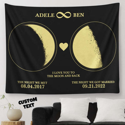 Custom Moon Phase Tapestry Personalized Name and Date Wall Decor Tapestry - mysiliconefoodbag