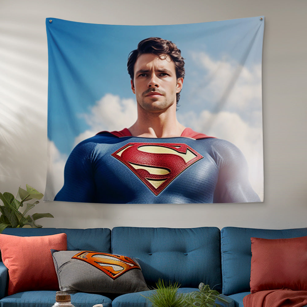 Personalized Face Superman Tapestry Custom Portrait from Photo Gifts for Kids / Son