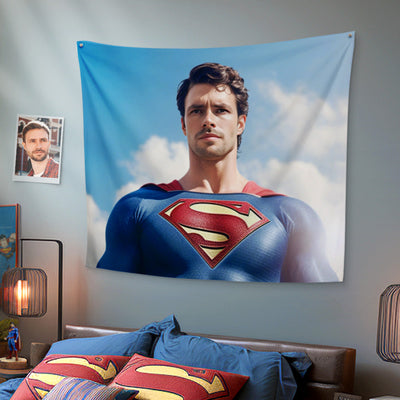 Custom Face Superman Tapestry Personalized Portrait from Photo Gifts for Him / Father - mysiliconefoodbag