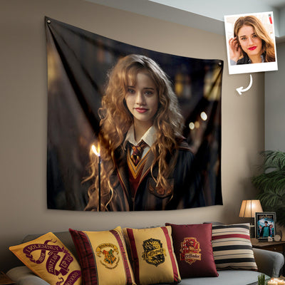 Custom Face Hermione Tapestry Portrait from Personalized Photo Wall Decor Harry Potter Gifts for Her - mysiliconefoodbag