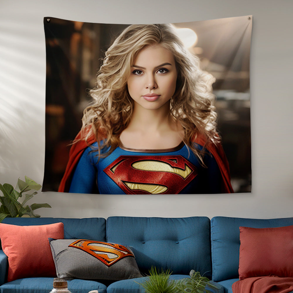 Personalized Face Superwoman Tapestry Custom Photo Portrait Gifts for Her / Mother