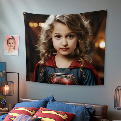 Personalized Face Superwoman Tapestry Custom Portrait from Photo Gifts for Kids / Girl - mysiliconefoodbag