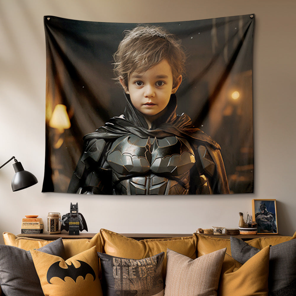 Personalized Face Batman Tapestry Custom Photo Portrait Gifts for Kids