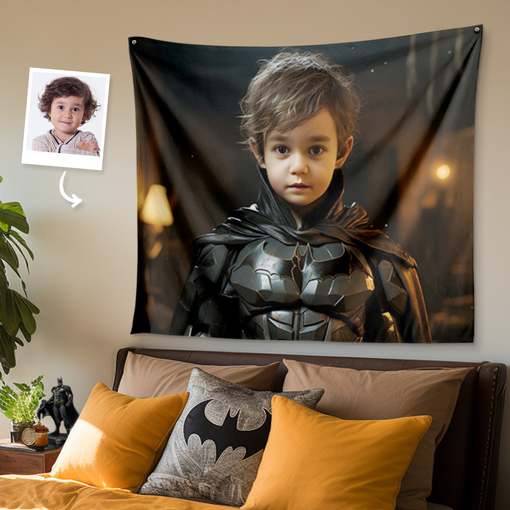 Personalized Face Batman Tapestry Custom Photo Portrait Gifts for Kids