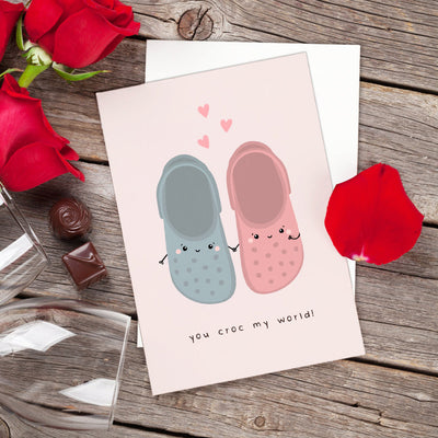 You Croc My World Funny Pun Valentine's Day Greeting Card - mysiliconefoodbag