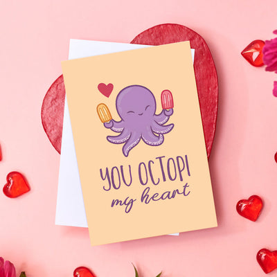 Funny You Octopi My Heart Octopus Valentine's Day Card - mysiliconefoodbag
