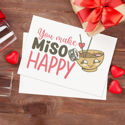 Food Pun You Make Miso Happy Funny Valentine's Day Greeting Card - mysiliconefoodbag