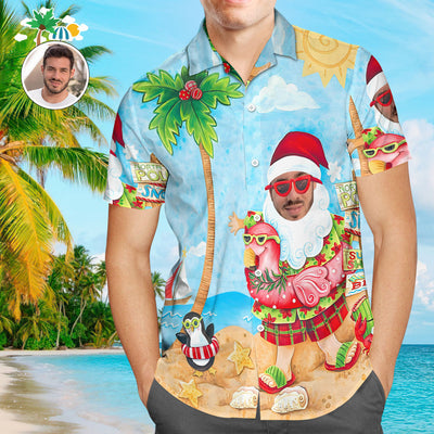 Custom Men's Face Hawaiian Halloween Christmas Shirts Personalised Funky Santa Party Shirt - mysiliconefoodbag